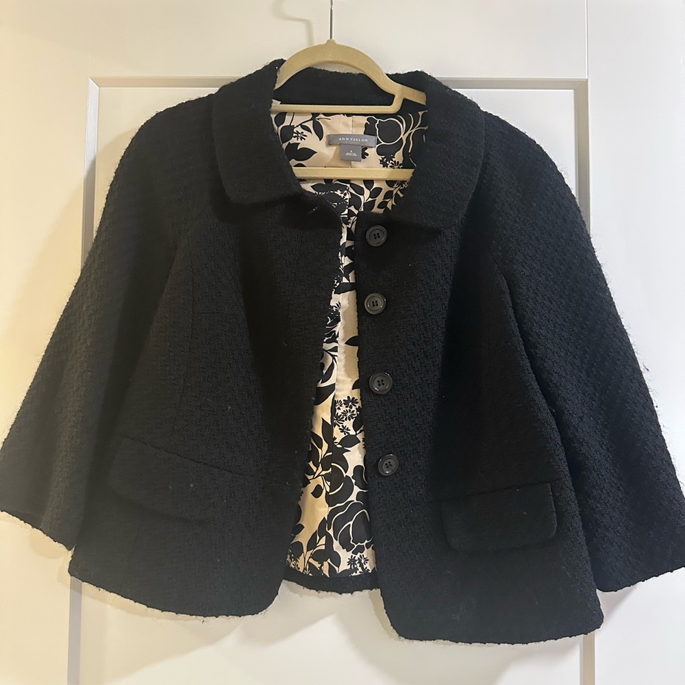Ann Taylor Black Textured Blazer with Floral Lining